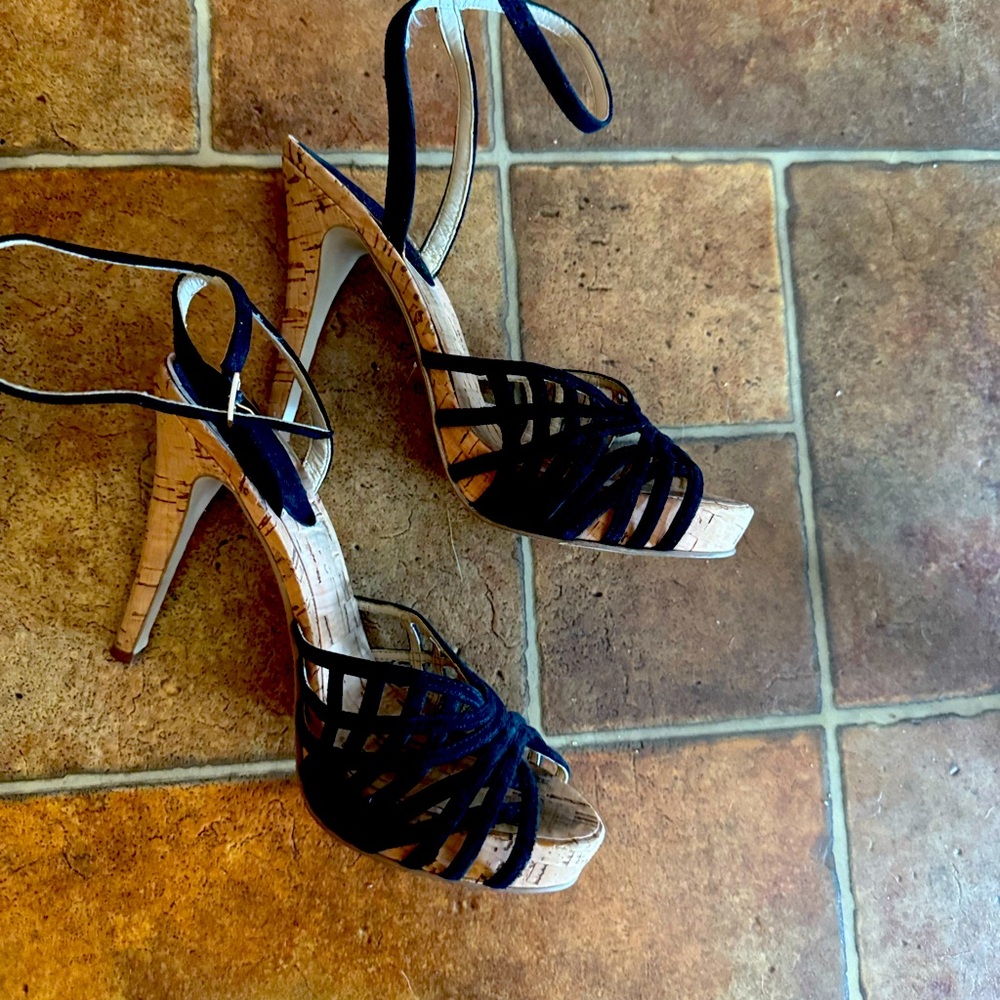 Calvin Klein black stiletto heels ankle strap 7